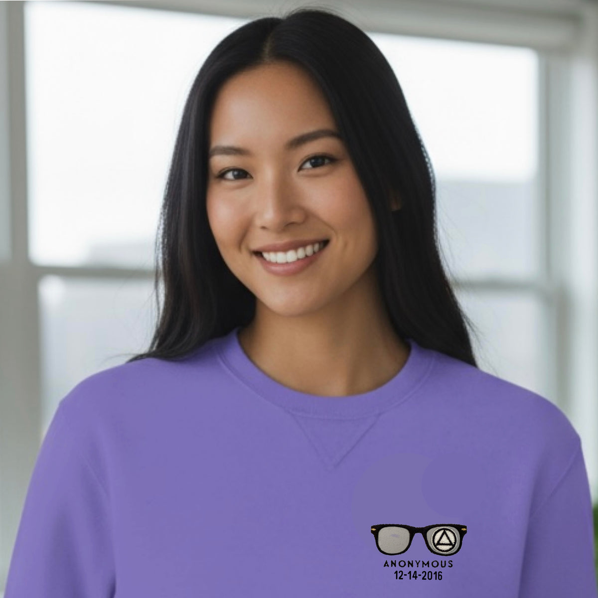 Embroidered Anonymous “Amethyst” Beach Washed Garment Dyed Sweatshirt With Or Without Sobriety Date