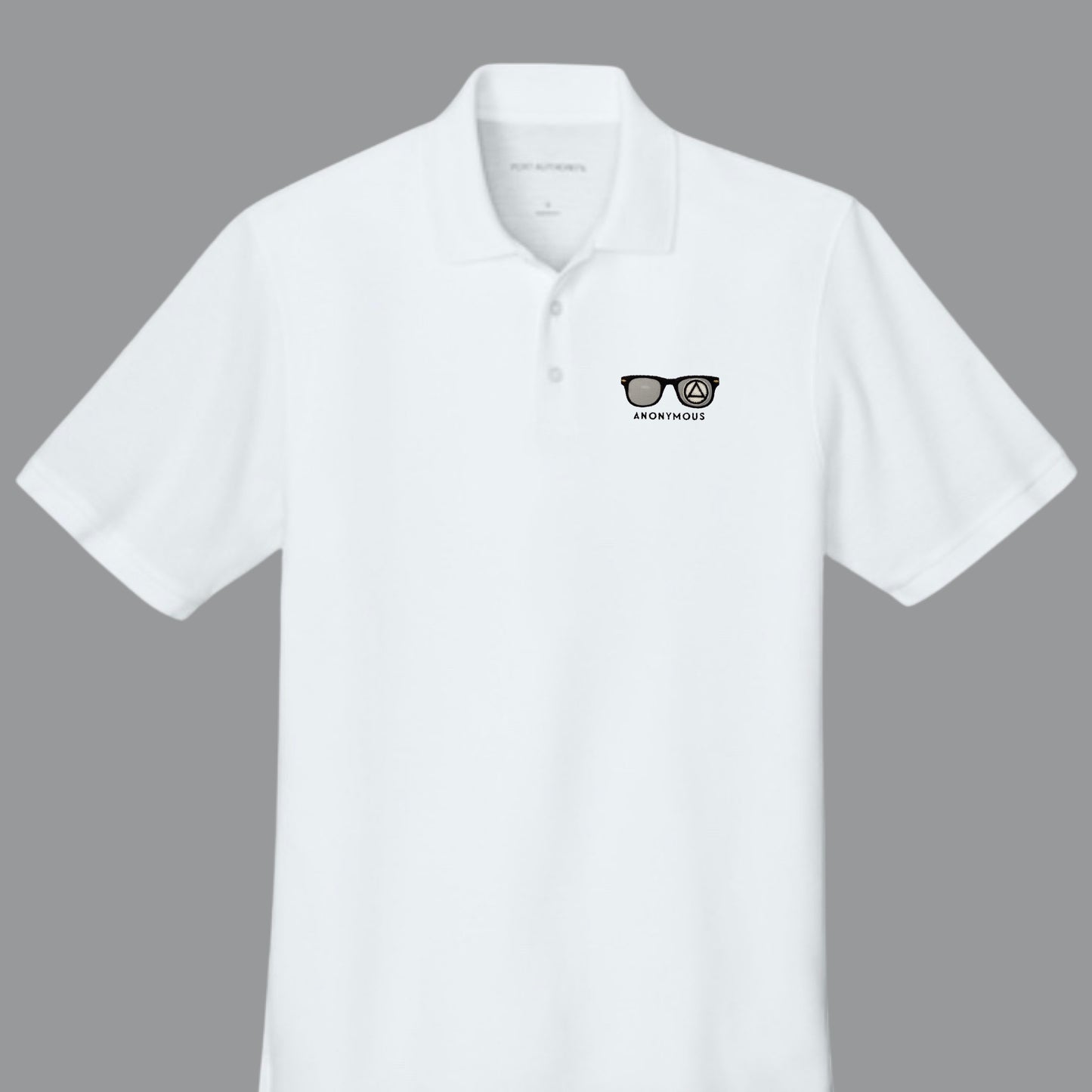 Embroidered Anonymous White Pique Polo With Or Without Sobriety Date
