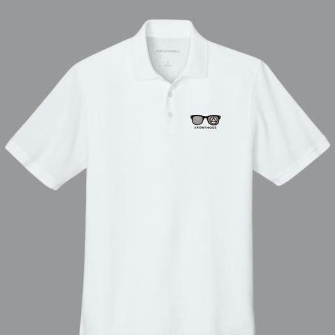 Embroidered Anonymous White Pique Polo With Or Without Sobriety Date