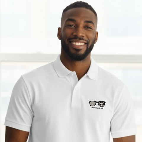 Embroidered Anonymous White Pique Polo With Or Without Sobriety Date