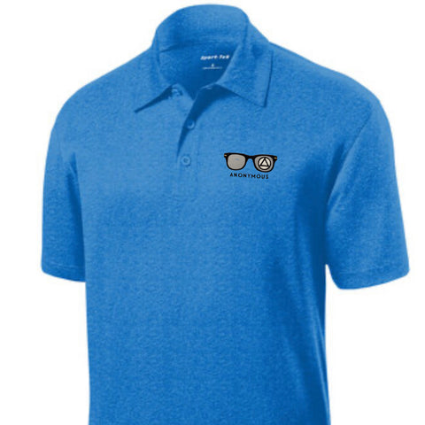 Embroidered Anonymous “Blue Wake” Heather Contender Polo With Or Without Sobriety Date