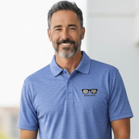 Embroidered Anonymous “Blueberry” Heather Contender Polo With Or Without Sobriety Date