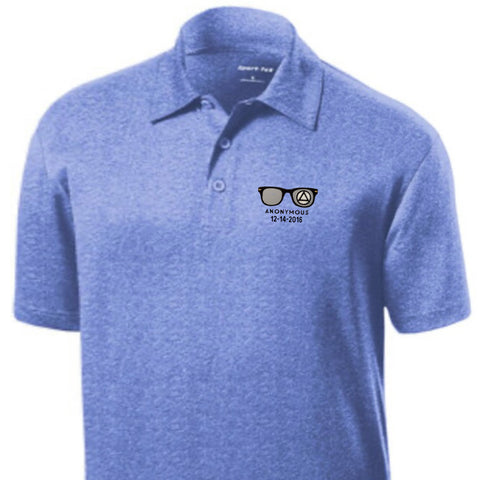 Embroidered Anonymous “Blueberry” Heather Contender Polo With Or Without Sobriety Date