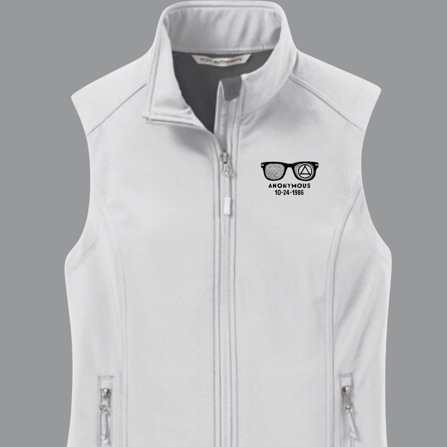 Embroidered Anonymous “Marshmallow” Soft Core Shell Micro Fleece Lined Vest With Or Without Sobriety Date