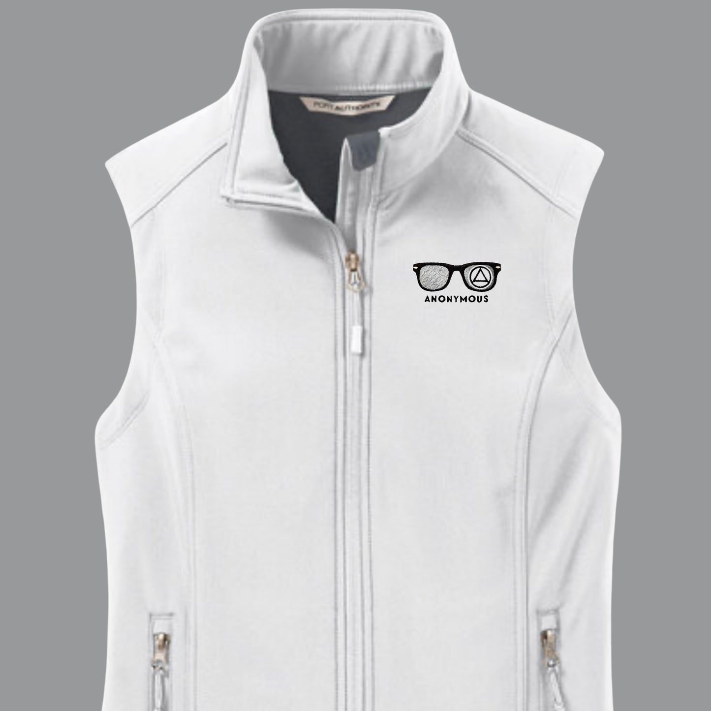 Embroidered Anonymous “Marshmallow” Soft Core Shell Micro Fleece Lined Vest With Or Without Sobriety Date
