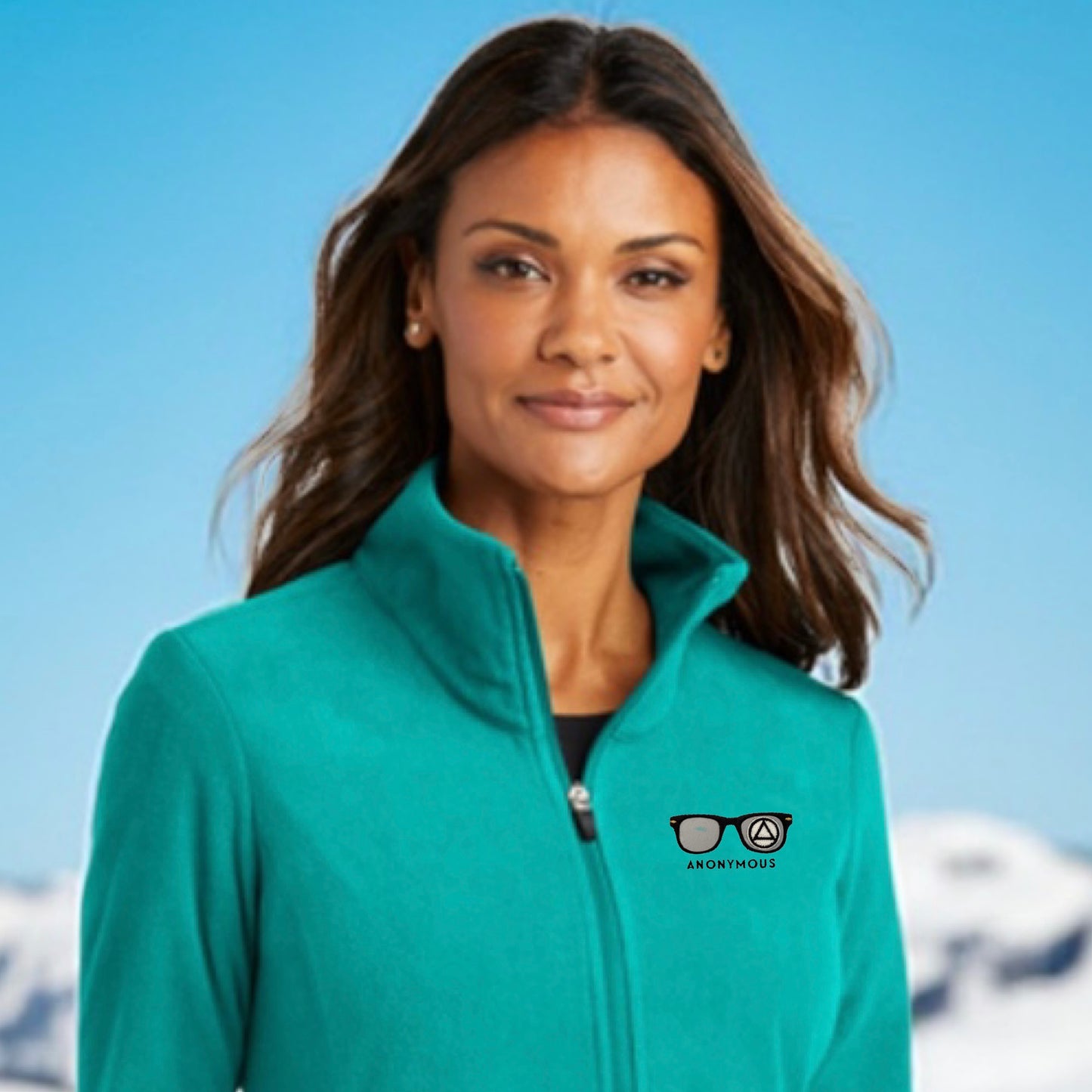 Embroidered Anonymous “Teal Blue” Women’s Microfleece Jacket With Or Without Sobriety Date