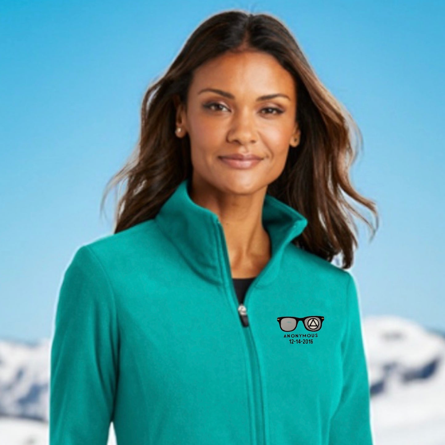 Embroidered Anonymous “Teal Blue” Women’s Microfleece Jacket With Or Without Sobriety Date