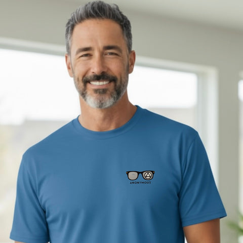 Embroidered Anonymous “Blue Moon” Beach Washed Garment Dyed T-Shirt With Or Without Sobriety Date
