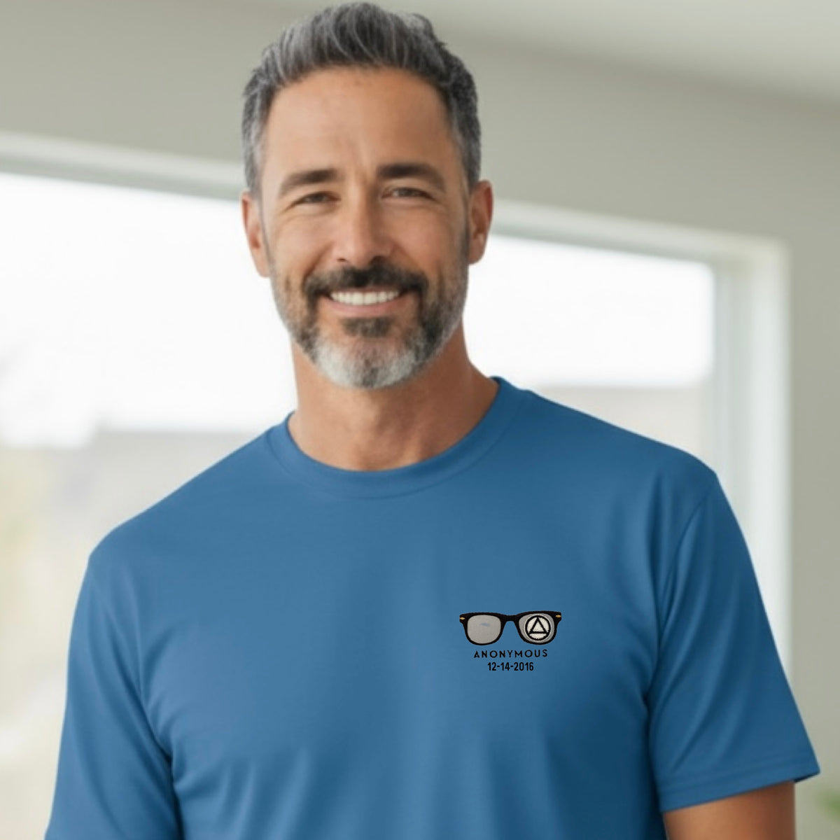 Embroidered Anonymous “Blue Moon” Beach Washed Garment Dyed T-Shirt With Or Without Sobriety Date