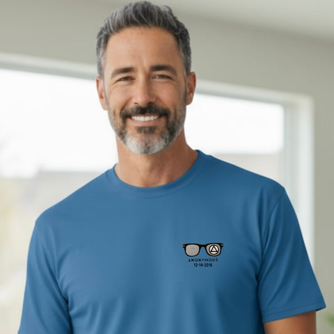 Embroidered Anonymous “Blue Moon” Beach Washed Garment Dyed T-Shirt With Or Without Sobriety Date