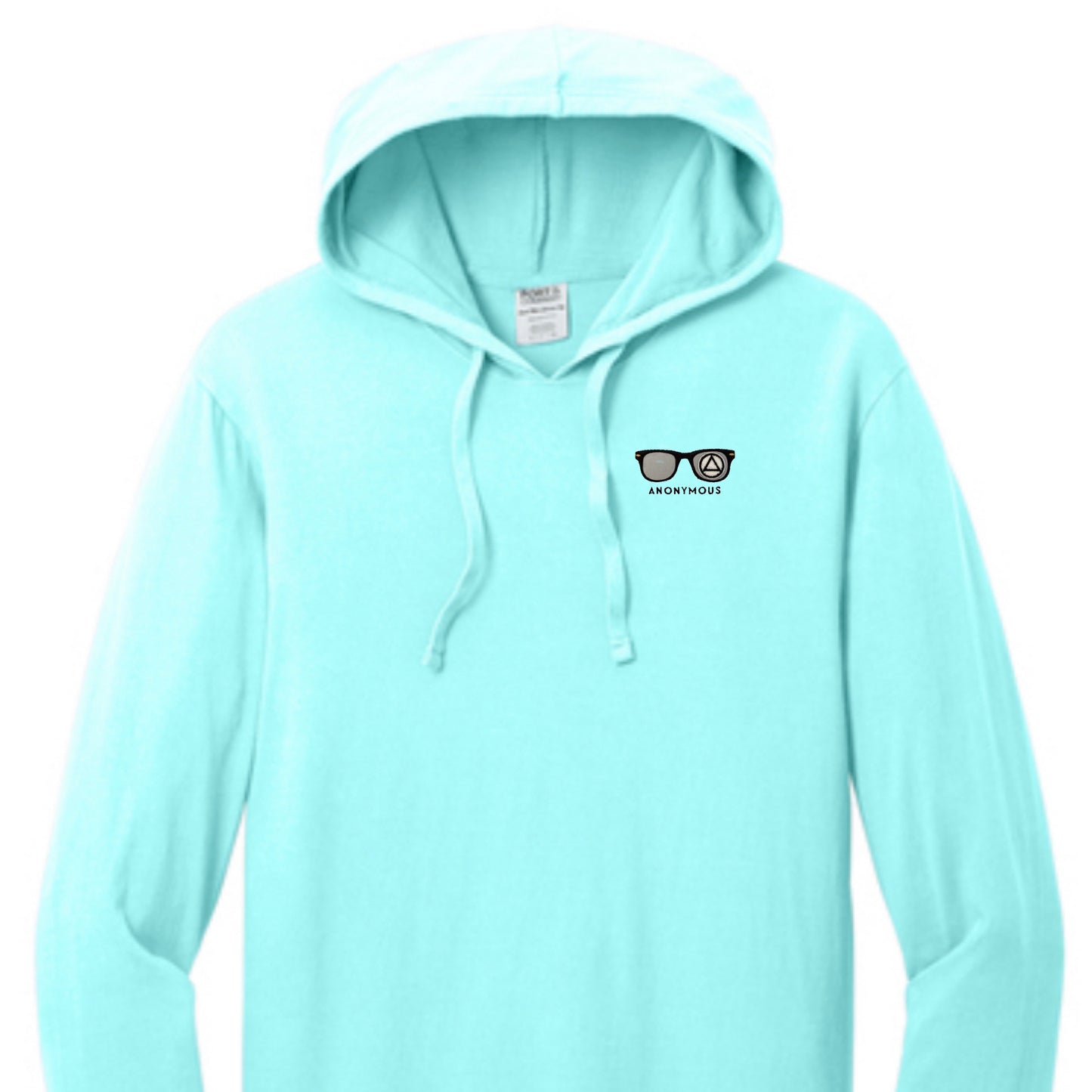 Embroidered Anonymous “Glacier Ice” Beach Washed Garment Dyed Long Sleeve Hooded T With Or Without Sobriety Date