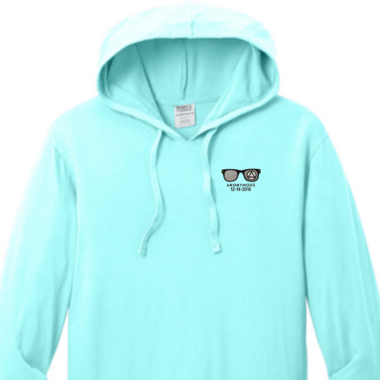 Embroidered Anonymous “Glacier Ice” Beach Washed Garment Dyed Long Sleeve Hooded T With Or Without Sobriety Date