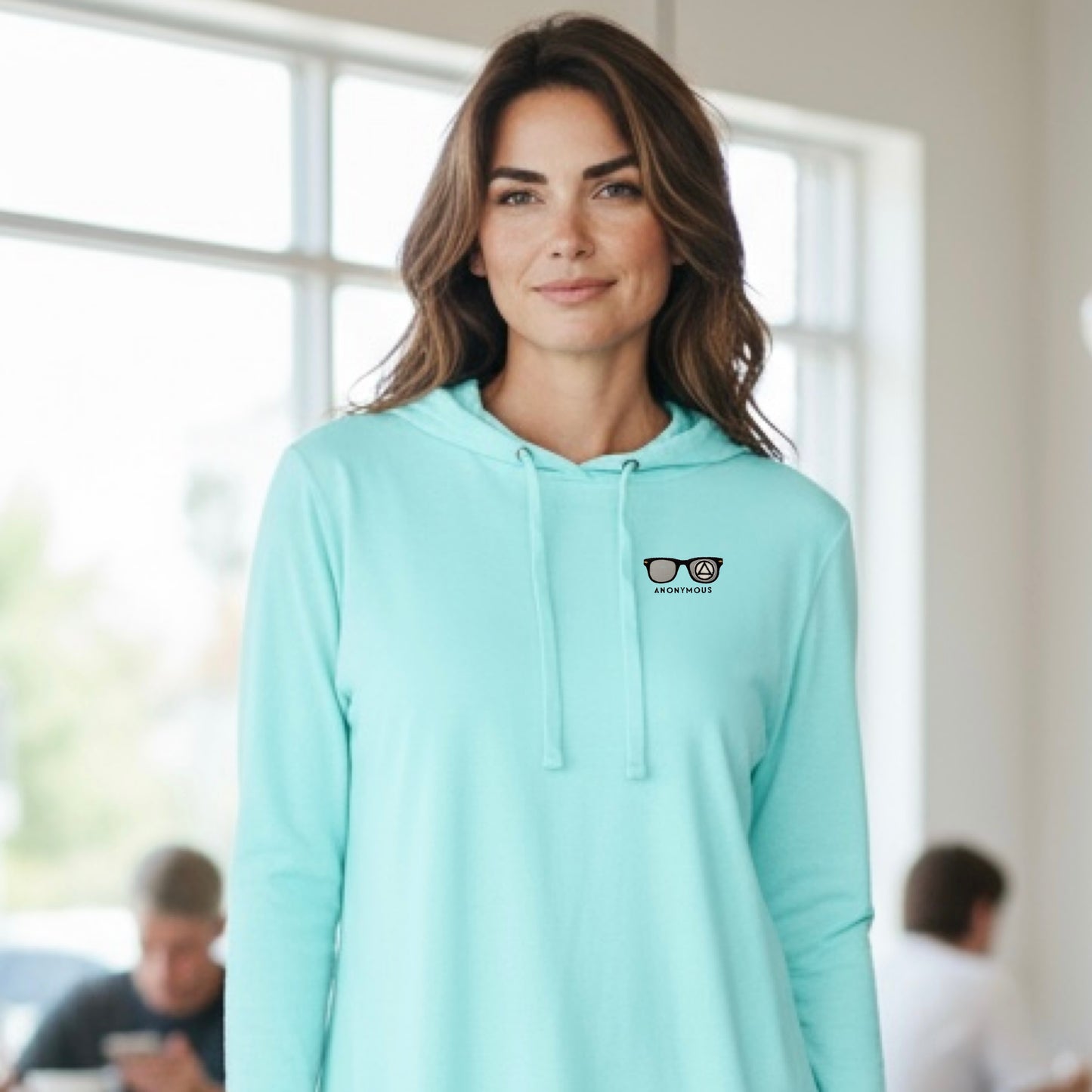 Embroidered Anonymous “Glacier Ice” Beach Washed Garment Dyed Long Sleeve Hooded T With Or Without Sobriety Date