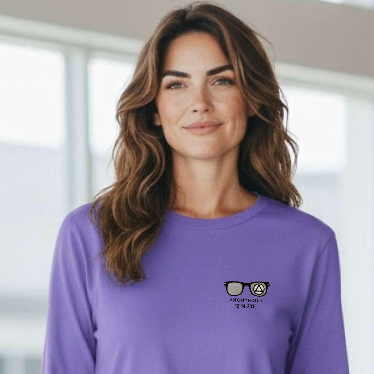 Embroidered Anonymous “Amethyst” Beach Washed Garment Dyed Long Sleeve T With Or Without Sobriety Date