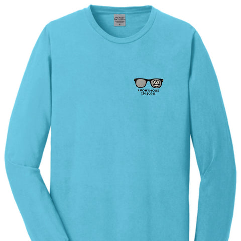 Embroidered Anonymous “Tidal Wave”  Beach Washed Garment Dyed Long Sleeve T With Or Without Sobriety Date