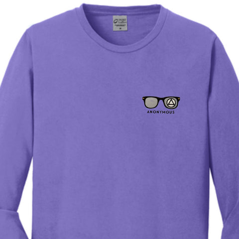 Embroidered Anonymous “Amethyst” Beach Washed Garment Dyed Long Sleeve T With Or Without Sobriety Date