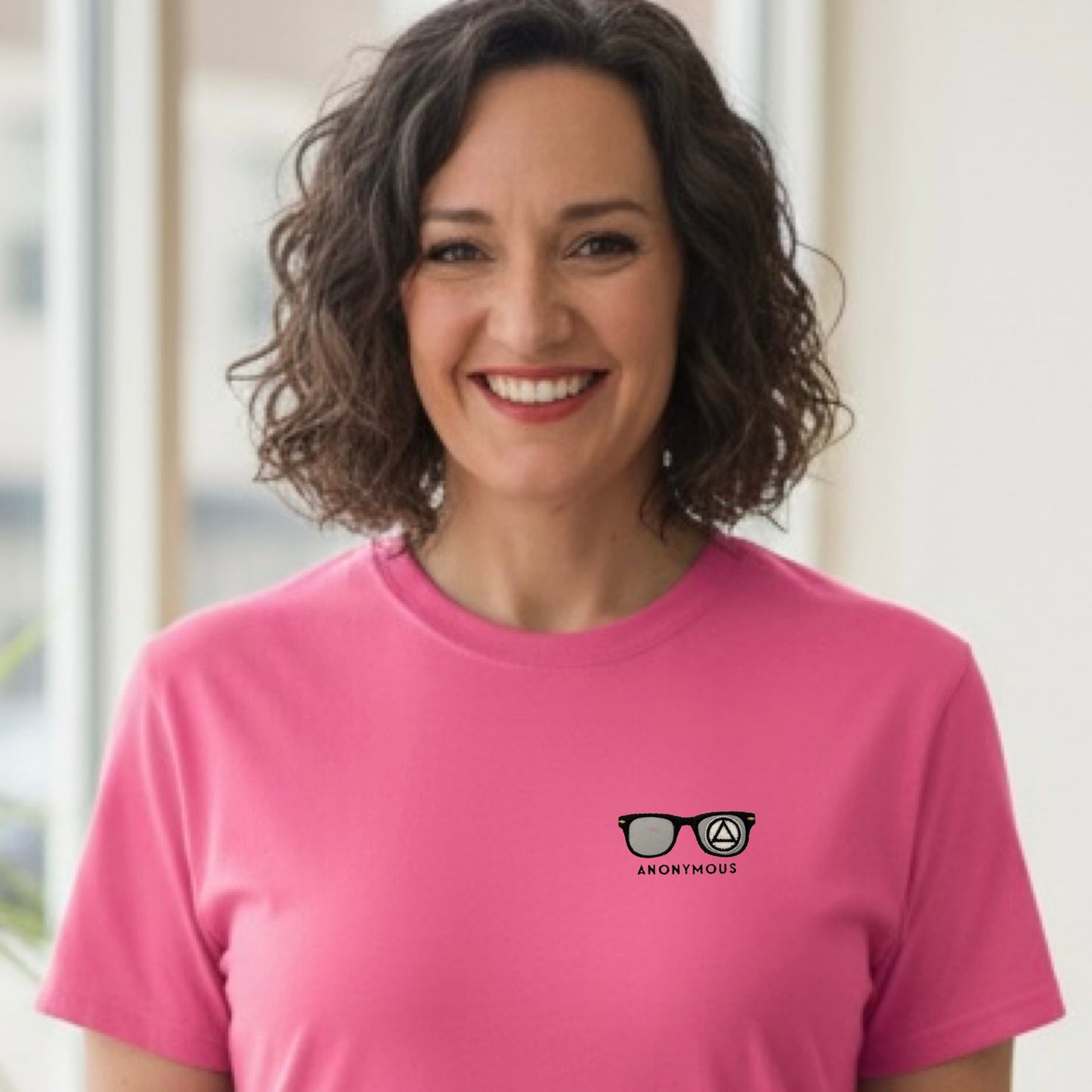Embroidered Anonymous “Bright Pink” Beach Washed Garment Dyed T-Shirt With Or Without Sobriety Date