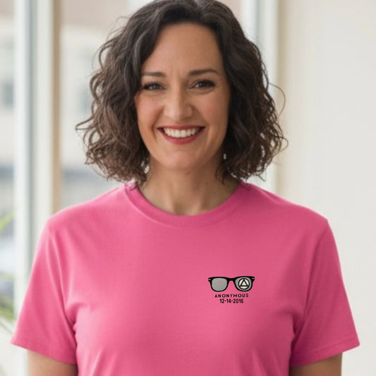 Embroidered Anonymous “Bright Pink” Beach Washed Garment Dyed T-Shirt With Or Without Sobriety Date