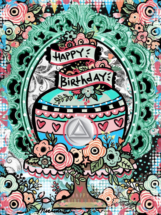 Happy Birthday Floral Frame Birthday Card