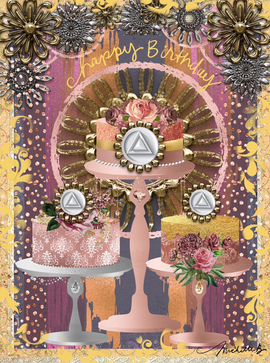 Happy Birthday Gold Cakes Greeting Card