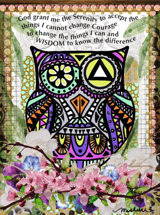 Owl Wisdom Serenity Prayer - Greeting Card and Bookmark
