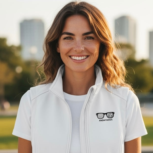 Embroidered Anonymous “Marshmallow” Soft Core Shell Micro Fleece Lined Vest With Or Without Sobriety Date