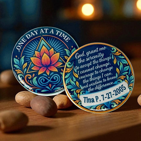 Personalized One Day At A Time Lotus Medallion