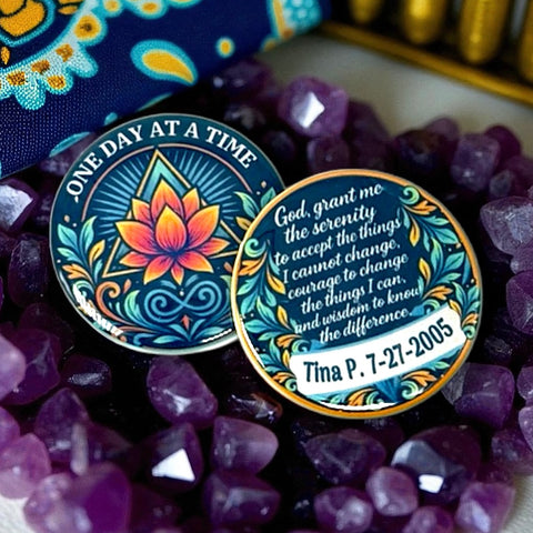 Personalized One Day At A Time Lotus Medallion