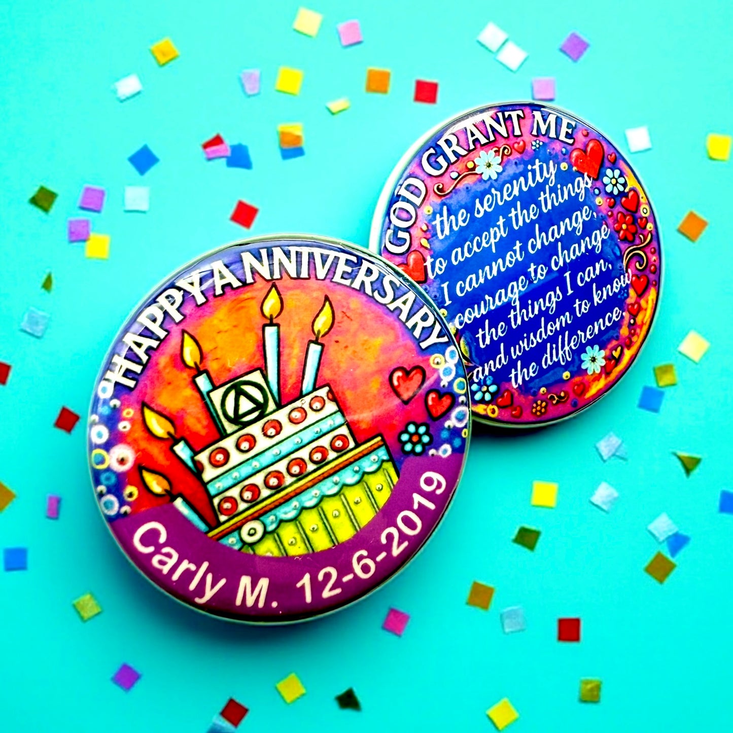 Personalized Happy Anniversary Stacked Cake Medallion