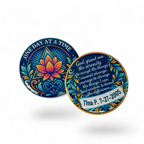 Personalized One Day At A Time Lotus Medallion