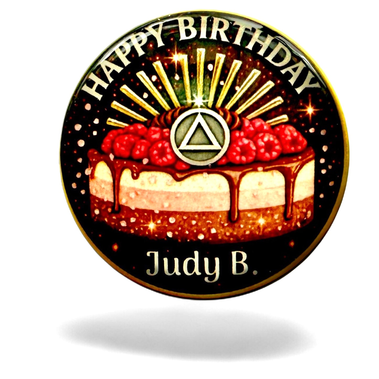 Personalized Happy Birthday Raspberry Cake Medallion