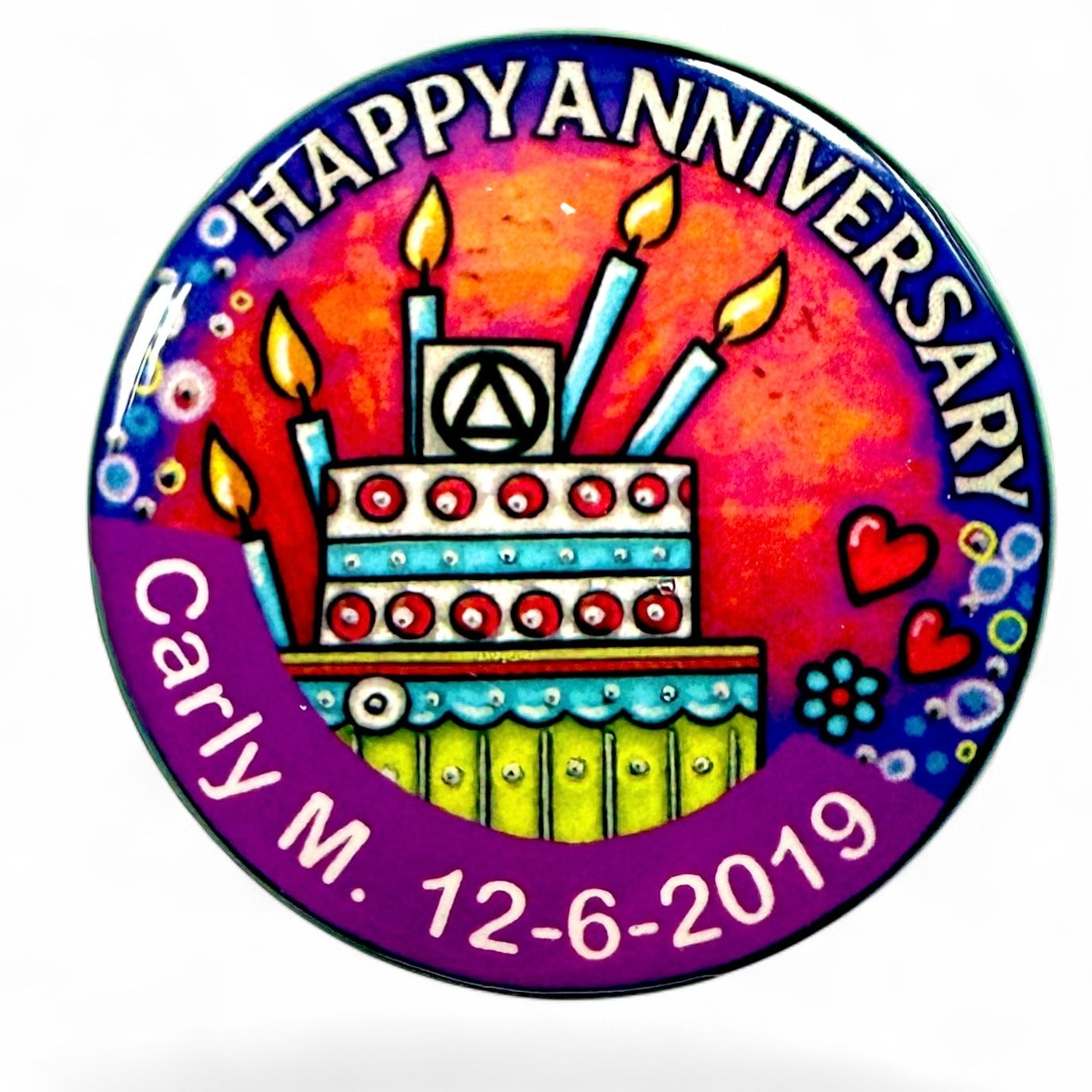 Personalized Happy Anniversary Stacked Cake Medallion