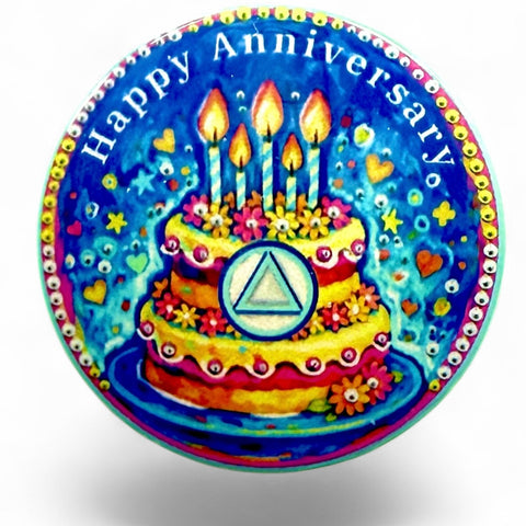 Personalized Happy Anniversary Flower Cake Medallion