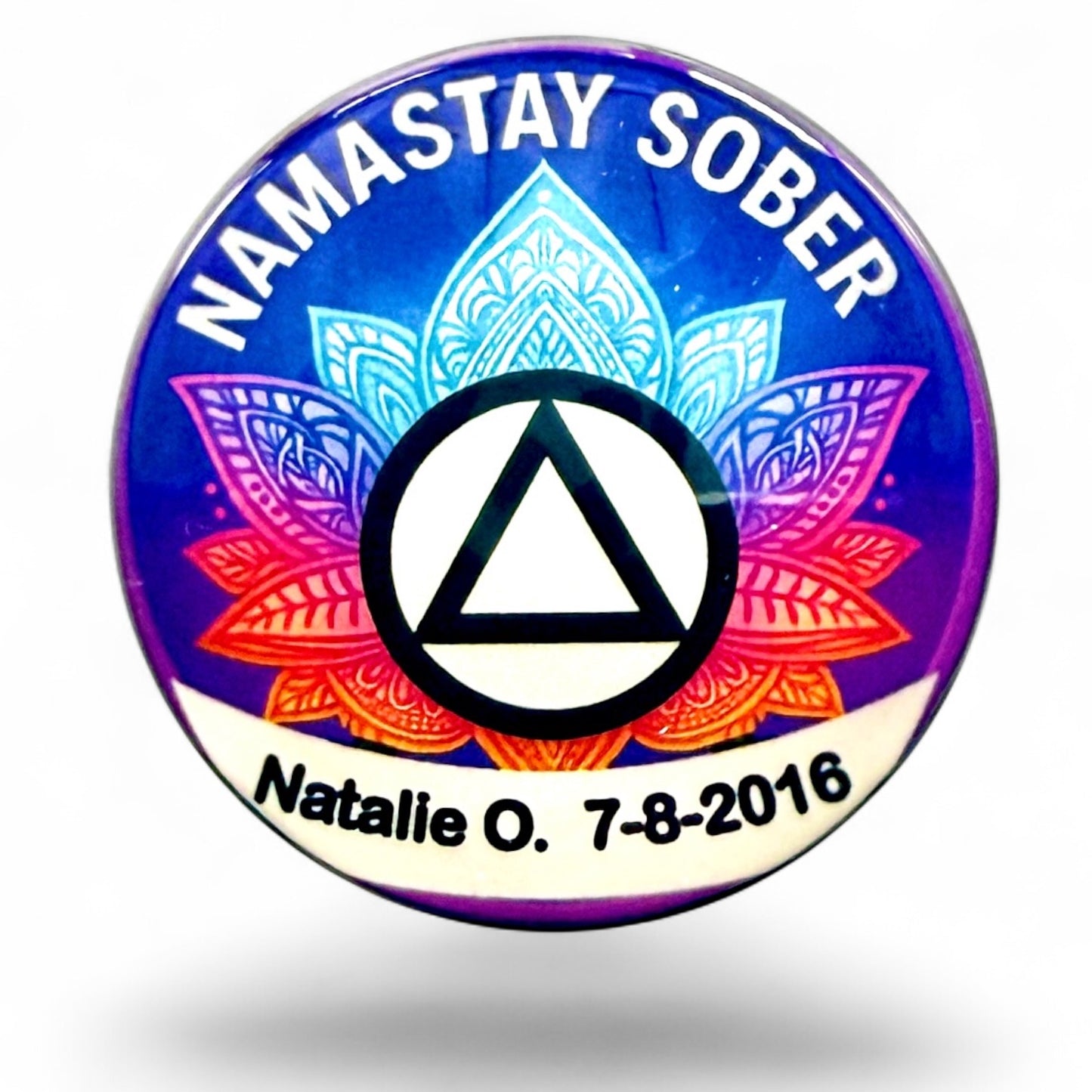 Personalized NAMASTAY SOBER Medallion