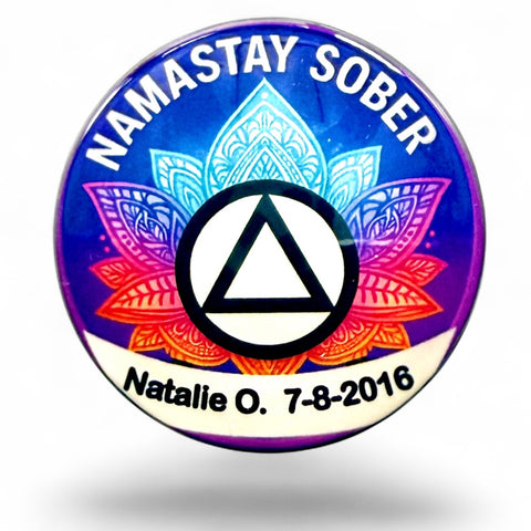 Personalized NAMASTAY SOBER Medallion