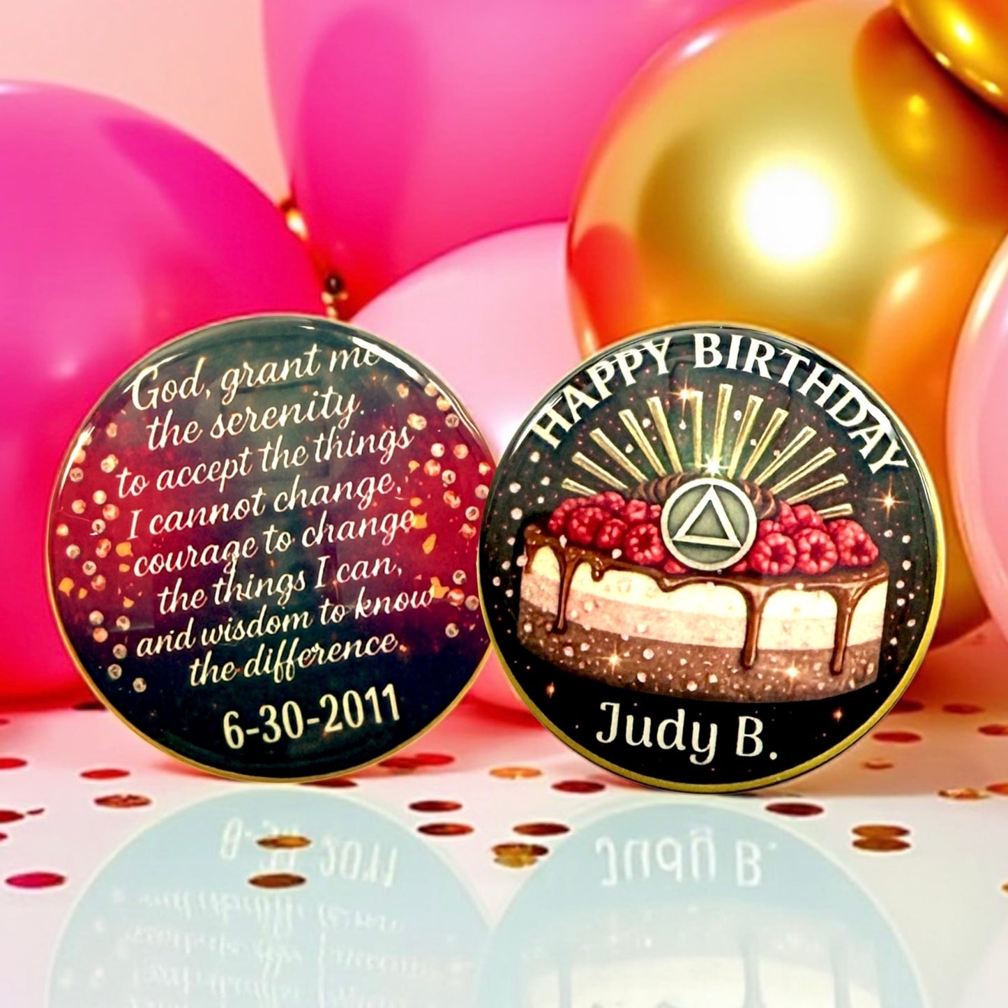 Personalized Happy Birthday Raspberry Cake Medallion