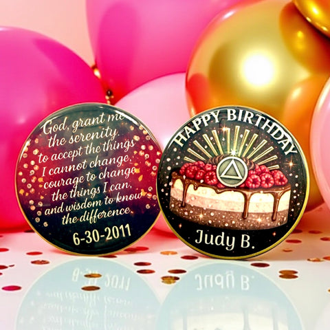 Personalized Happy Birthday Raspberry Cake Medallion