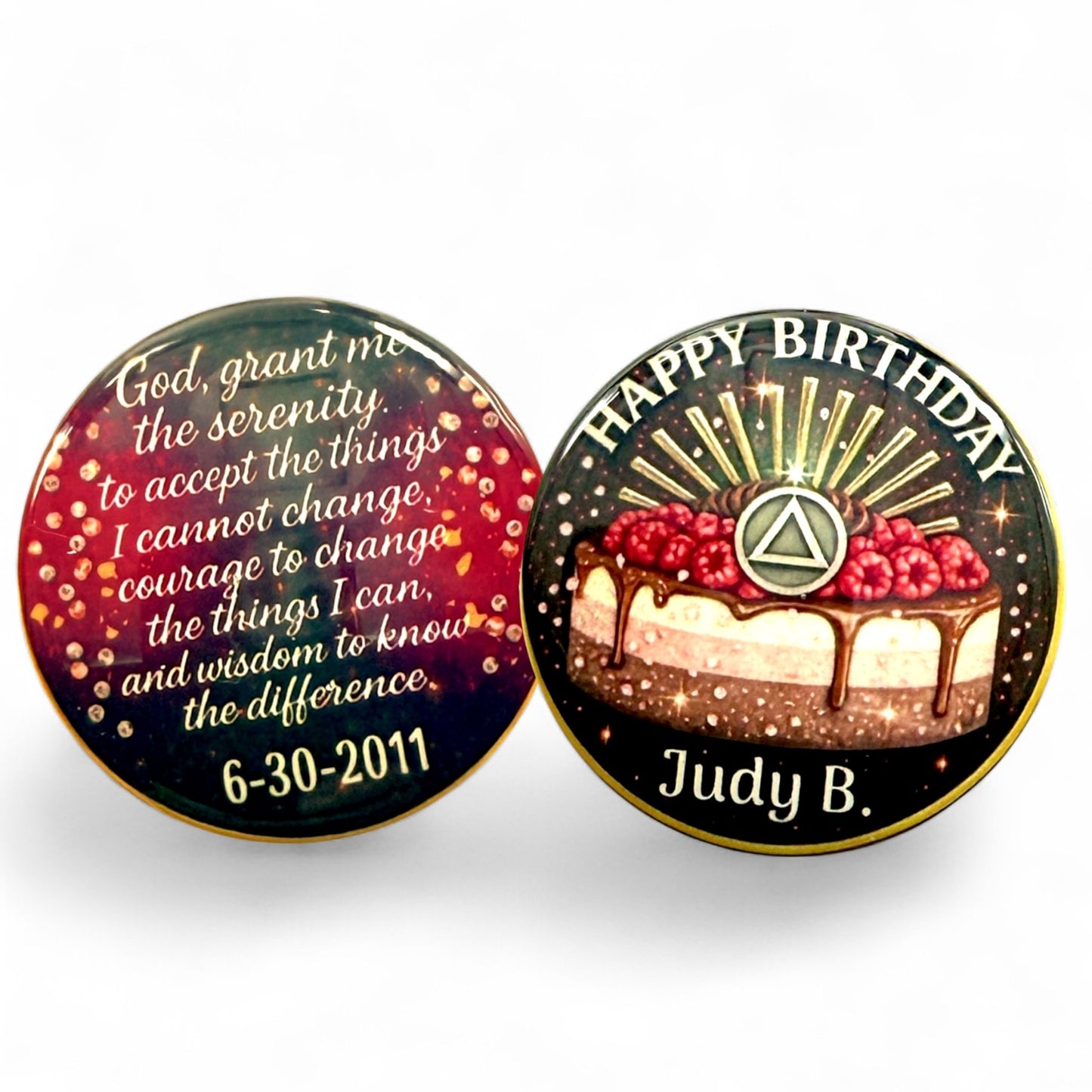 Personalized Happy Birthday Raspberry Cake Medallion