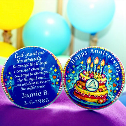 Personalized Happy Anniversary Flower Cake Medallion