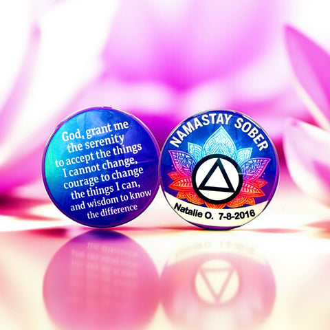 Personalized NAMASTAY SOBER Medallion