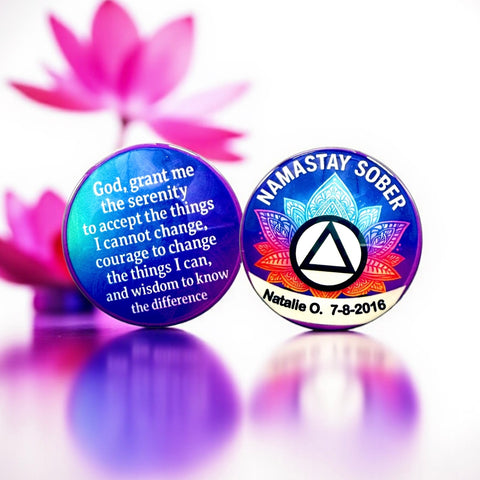 Personalized NAMASTAY SOBER Medallion