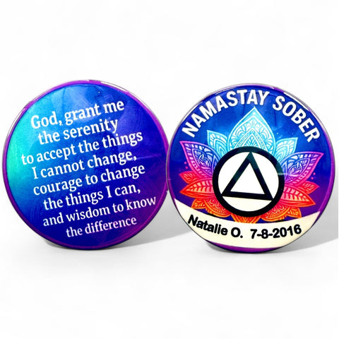 Personalized NAMASTAY SOBER Medallion