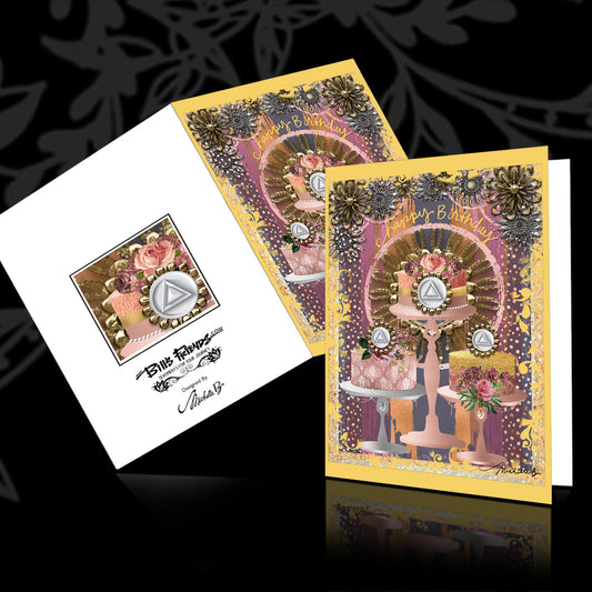 Happy Birthday Gold Cakes Greeting Card