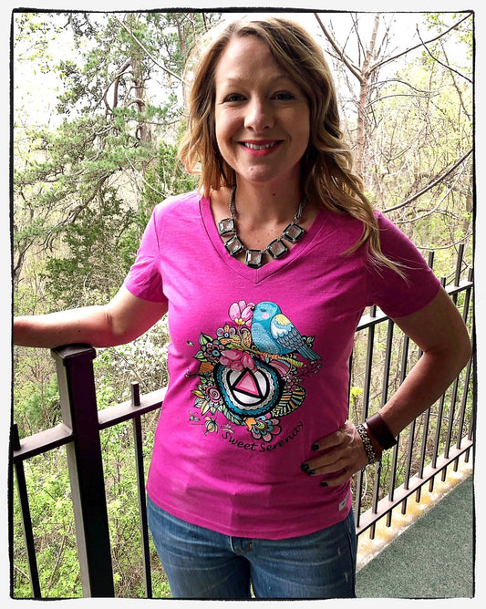 New! Sweet Serenity Raspberry V-Neck Tee